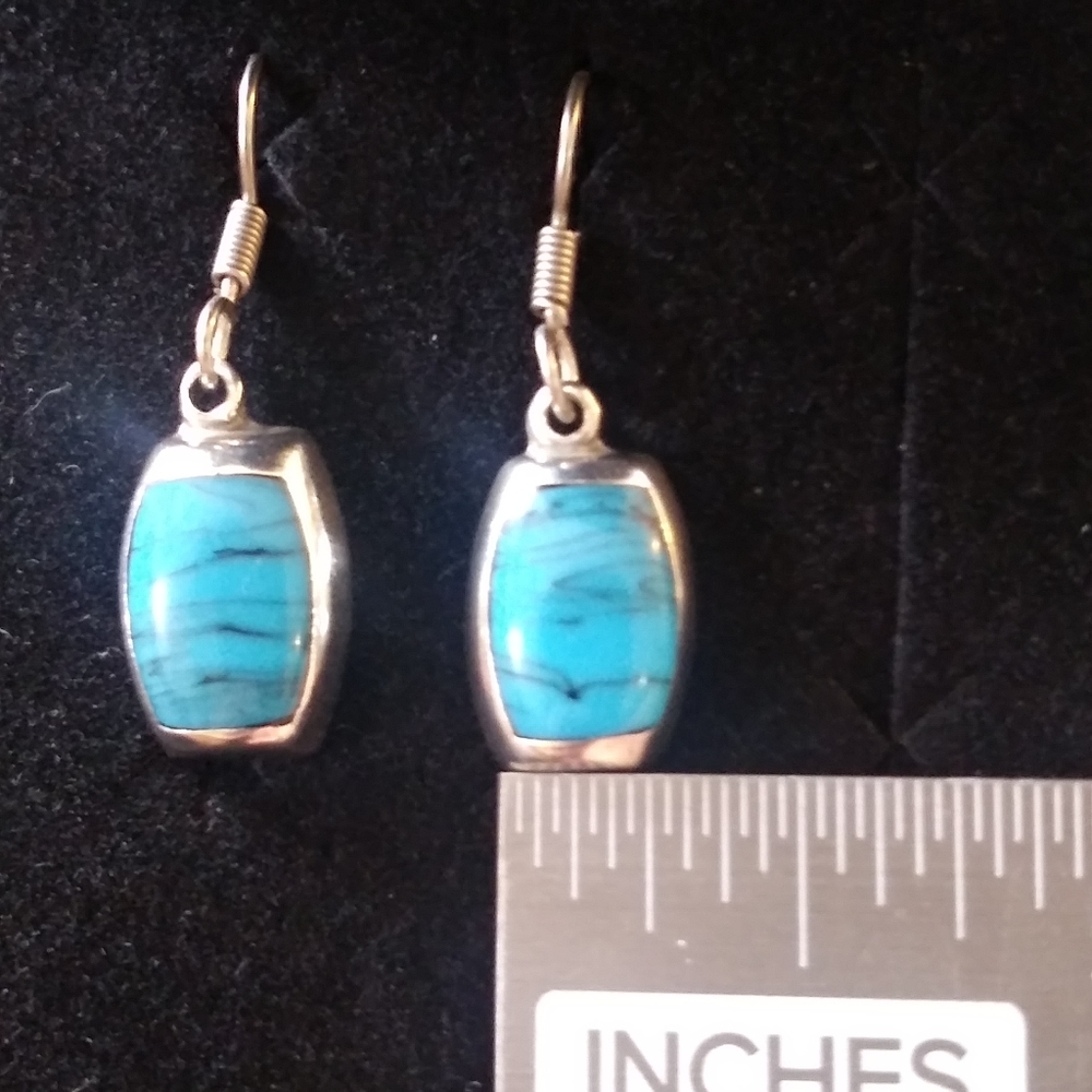 Stunning Vintage Taxco Sterling Turquoise Earrings - Picture 9 of 10